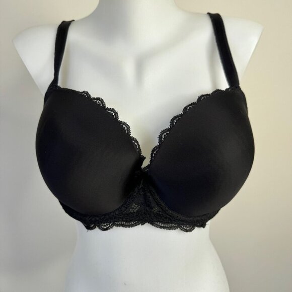 Victoria's Secret Bra Dream Angels Lined Demi Black Scallop Lace Trim Sz 34DDD - Picture 1 of 11